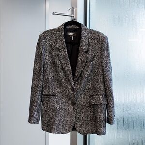 DKNY Textured Black and White Blazer